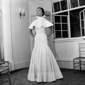 Fashions by Lachasse Ltd. Print: Desiree Evening Dress in White Cotton Pique