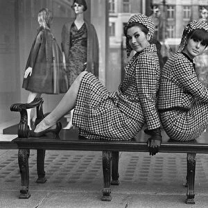 Fashions taken during London Fashion Week 1964 Two piece suit with matching hats