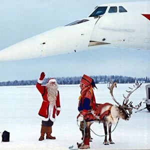 Father Christmas and his reindeer greets Concorde upon its arrival at Rovaniemi In