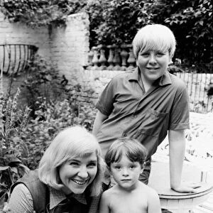 Fay Weldon at her Hampstead home July 1967 with her un-named kids in the garden