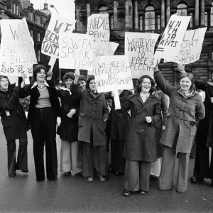 Female football player, Edna Neillis, leads a protest march through Glasgow protesting Female football player, Edna Neillis, leads a protest march through Glasgow protesting