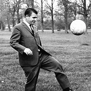 Ferenc Puskas of Real Madrid football club kicking ball in Kensington