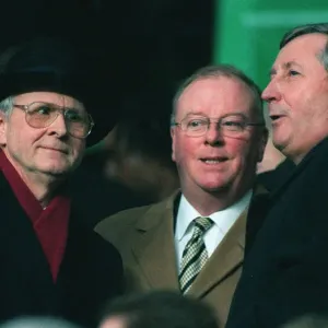 Fergus McCann at Celtic v Rangers game with friends 1998 black hat coat Fergus McCann at Celtic v Rangers game with friends 1998 black hat coat