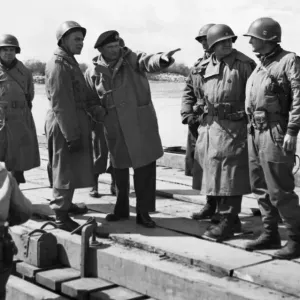 Field Marshall Bernard Montgomery crossed the River Elbe during a visit to American 18th