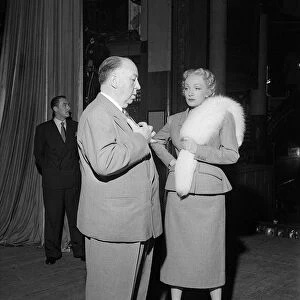 Film director Alfred Hitchcock and Marlene Dietrich On the set of "Stage Fright"