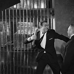 Film Goldfinger 1964 Sean Connery as James Bond 007 fighting with Goldfinger