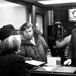 Film legend Michael Caine in Godrey Davies car hire office in Newcastle Central Station