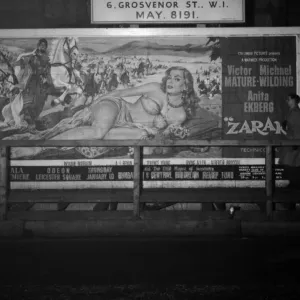 A film poster featuring actress Anita Ekberg in the motion picture Zarak was described as