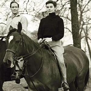Film star Audrey Hepburn out riding in Rotten Row, Hyde Park, London