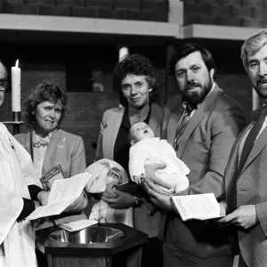 The filming of a christening scene for Brookside, March 1985