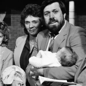 The filming of a christening scene for Brookside, March 1985