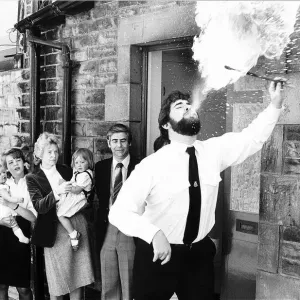 Fire-eater Salvation Army Lt Iain Martin June 1985 demonstrates his talents as a Fire-eater Salvation Army Lt Iain Martin June 1985 demonstrates his talents as a