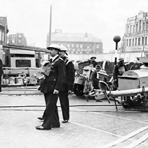 The fire services on standby in South Wales, possibly Cardiff during The Second World War