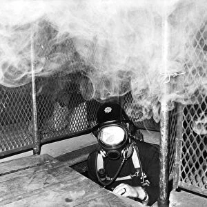 A firefighter being trained in the new "gas chamber"