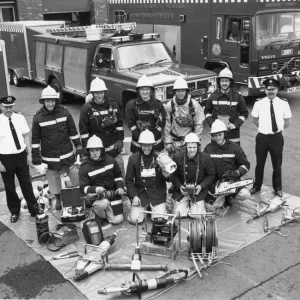 Firefighters from Tyne Wear Fire Brigade with the many different pieces of life-saving Firefighters from Tyne Wear Fire Brigade with the many different pieces of life-saving