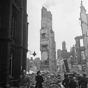 Black and White Print of Firefighters Extinguishing City of London Ruins Black and White Print of Firefighters Extinguishing City of London Ruins