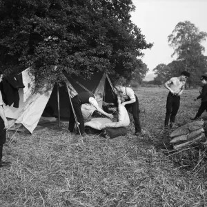 Firemen of the National Fire Service mobile column seen here camping in Northwood, London Firemen of the National Fire Service mobile column seen here camping in Northwood, London