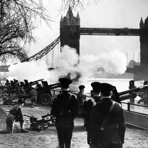 Firing a 56 round salute of 25 pounder blank at intervals of a minute Firing a 56 round salute of 25 pounder blank at intervals of a minute