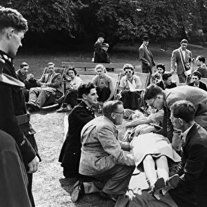 First aid inoculations to civilians by St Johns Ambulance chiefs at Hampstead Heath