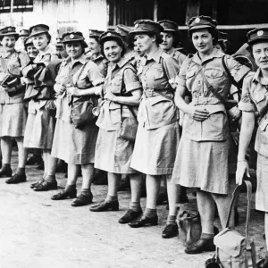 Print of Women in Uniform Arriving in Ceylon, 1945