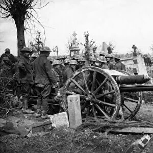 First Battle of Scarpe. Members of a British artillery company seen here positioning an