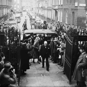 First Lord of the Admiralty Winston Churchill attending the wedding of his son Randolph First Lord of the Admiralty Winston Churchill attending the wedding of his son Randolph