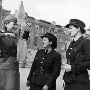 Print of two British women in Berlin, Germany at the end of World War II