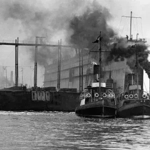 The first section of the Singapore floating dock leaving Wallsend on the first stage of The first section of the Singapore floating dock leaving Wallsend on the first stage of