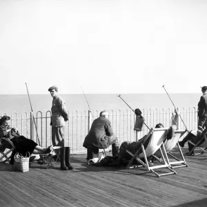 Fishing from Hastings Pier Print, 6th October 1952 Fishing from Hastings Pier Print, 6th October 1952