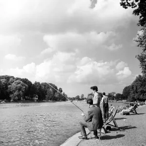 Fishing on River Thames at Kingston Print, August 1953 Fishing on River Thames at Kingston Print, August 1953