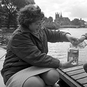 Fishing for tiddlers at Mill Gardens, Leamington Spa. 8th August 1972