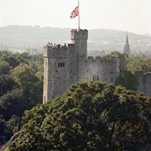 Flag at half-mast over Cardiff Castle. 8th September 1997