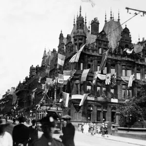 Flags of Allies adorn buildings in Grainger Street, Newcastle at the end of the First Flags of Allies adorn buildings in Grainger Street, Newcastle at the end of the First