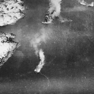 Fleet Air Arm Shatter Enemy Convoy. Picture taken from one of the attacking Fleet Air Arm Shatter Enemy Convoy. Picture taken from one of the attacking