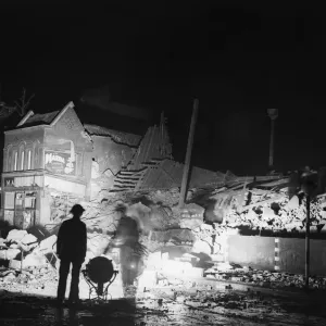 Print of V2 explosion near Tottenham Court Road, 25th March 1945