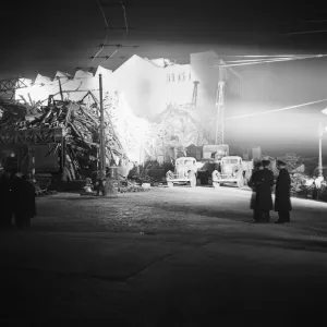 Floodlights illuminate a Print of the Smithfield Market V2 explosion