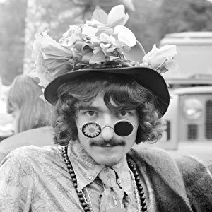 Flower Power festival at Woburn Abbey, August 1967 A hippy man wearing an elaborate