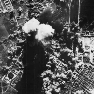 Flying Fortresses of the N. W African Air Force attack the railway yards at Foggia Flying Fortresses of the N. W African Air Force attack the railway yards at Foggia
