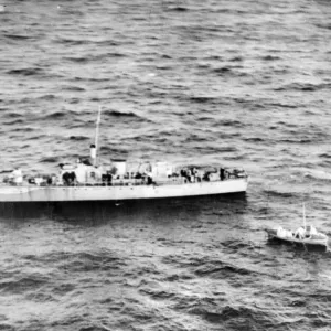 Flying Officer Ghesher and other crew of a destroyed Warwick rescue plane being picked up Flying Officer Ghesher and other crew of a destroyed Warwick rescue plane being picked up