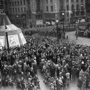 Print of Londoners cheering Home Guard at Piccadilly Circus Print of Londoners cheering Home Guard at Piccadilly Circus