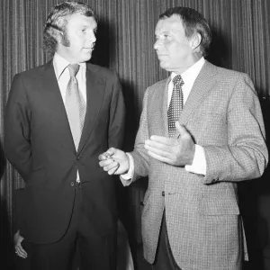 Footballer Bobby Moore chats with singing legend Frank Sinatra during the annual Frank