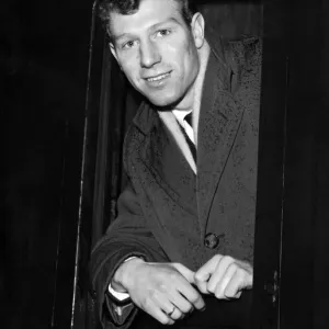 Footballer Colin Grainger aboard the train at Sheffield Station. 4th February 1957 Footballer Colin Grainger aboard the train at Sheffield Station. 4th February 1957