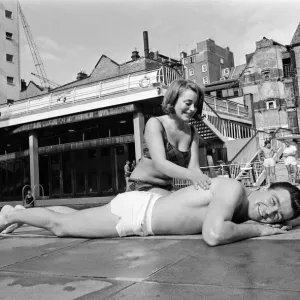 Footballer Johnny Byrne relaxing at oasis swimming baths. 21st August 1964 Footballer Johnny Byrne relaxing at oasis swimming baths. 21st August 1964