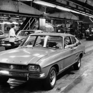 A Ford Capri rolls off the production line in a 1969 print