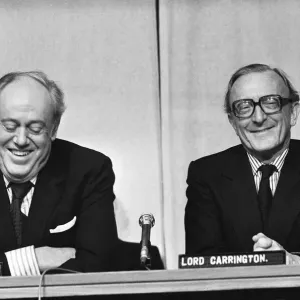Foreign Secretary Lord Carrington at a conference on Rhodesia with Christopher Soames Foreign Secretary Lord Carrington at a conference on Rhodesia with Christopher Soames