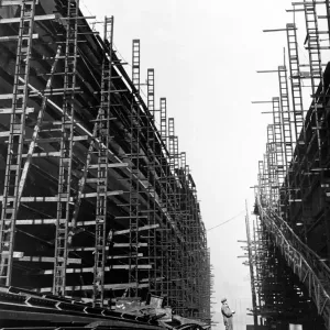 A foreman checks area under construction and area completed on new liners being A foreman checks area under construction and area completed on new liners being