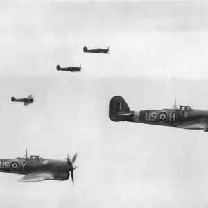 A formation of Mk1b Typhoons of No 56 Squadron on patrol from RAF Matlaske A formation of Mk1b Typhoons of No 56 Squadron on patrol from RAF Matlaske