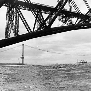 Forth Railway Bridge June 1962 Framed by the Forth Bridge is the ferry that carries