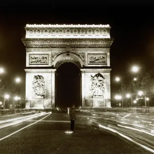 France Paris August 1960 Arc De Triomphe shot from Champs Elysees at night France Paris August 1960 Arc De Triomphe shot from Champs Elysees at night