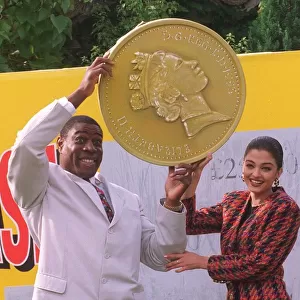 Frank Bruno and Miss World Aishwarya Rai launch the new Littlewoods Scratchcard whose